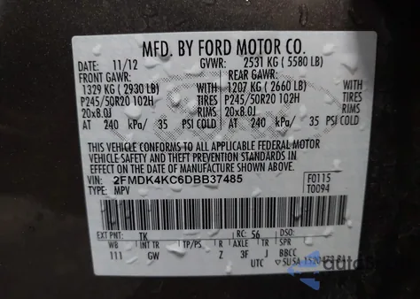2013 Ford Edge Limited from USA, damaged, VIN 2FMDK4KC6DBB37485